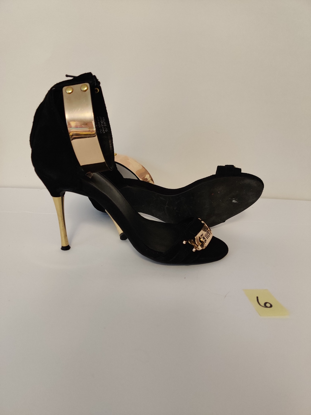 Jeffery Campbell Black Suede Ankle-Strap Heels with Gold Chain Accent 8 F Off - Picture 2 of 3